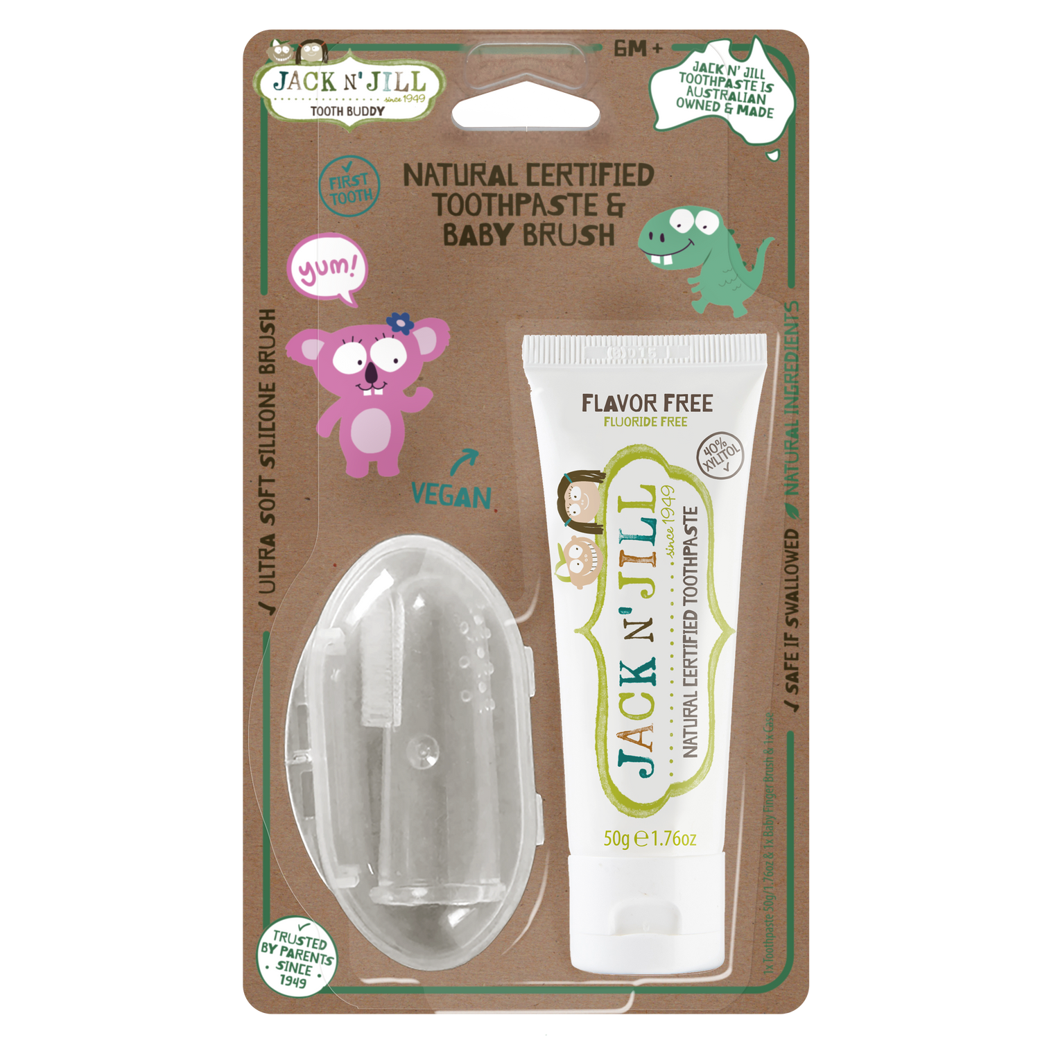 JACK N' JILL | Tooth Buddy Pack | Flavour Free Toothpaste + Silicone Finger Brush