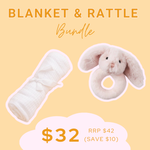 BUNDLE | Blanket & Rattle | White & Pink Bunny