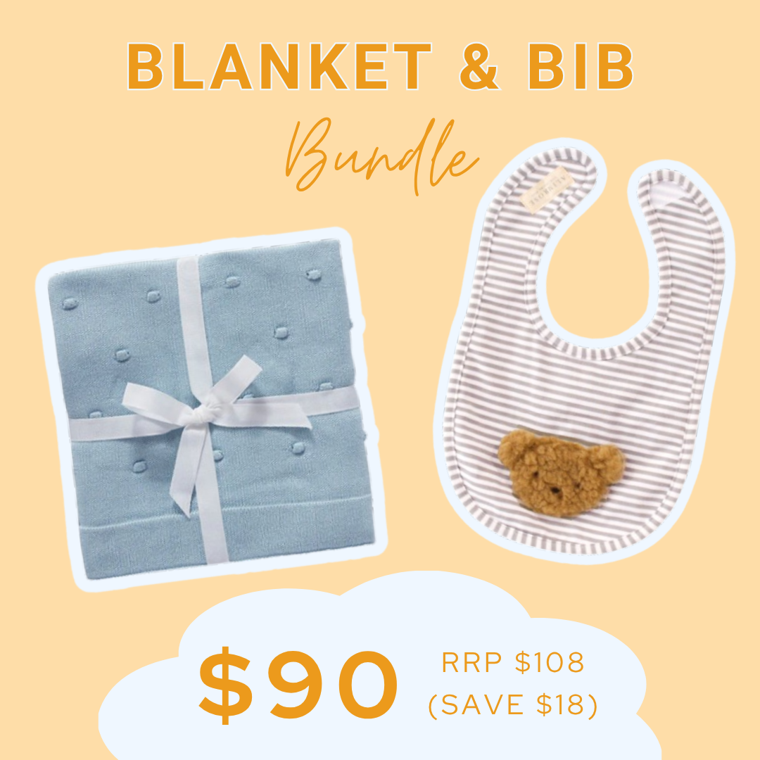 BUNDLE | Blanket & Bib | Blue Bobble & Bear