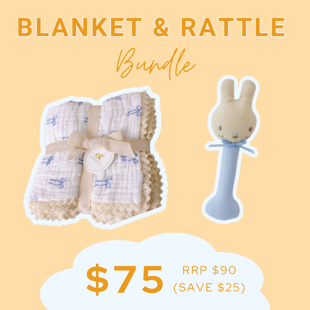 BUNDLE | Blanket & Rattle | Blue Bows & Blue Bunny