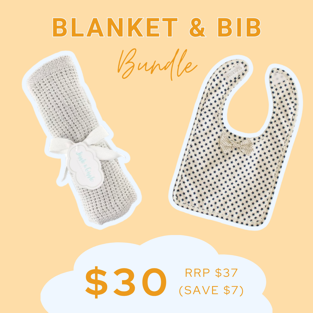 BUNDLE | Blanket & Bib | Grey & Navy Star