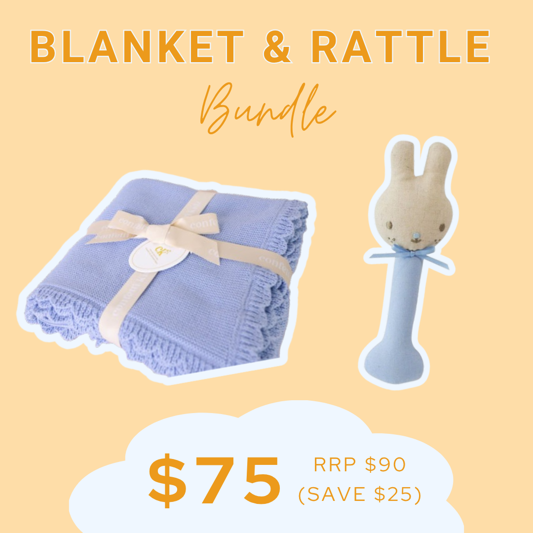 BUNDLE | Blanket & Rattle | Cloud Blue Knit & Blue Bunny