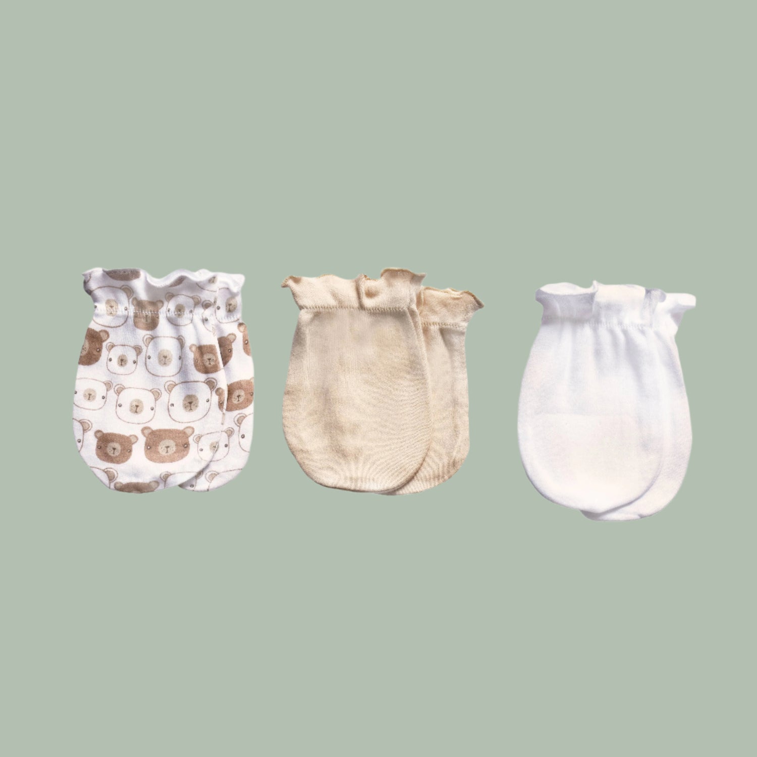 PLAYETTE | 3 Pack Newborn Bear Mittens