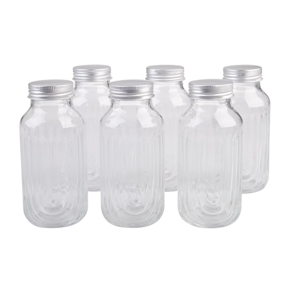 MELII LUXE | Glass Fluted Juice Bottles - Set of 6 | 250ml