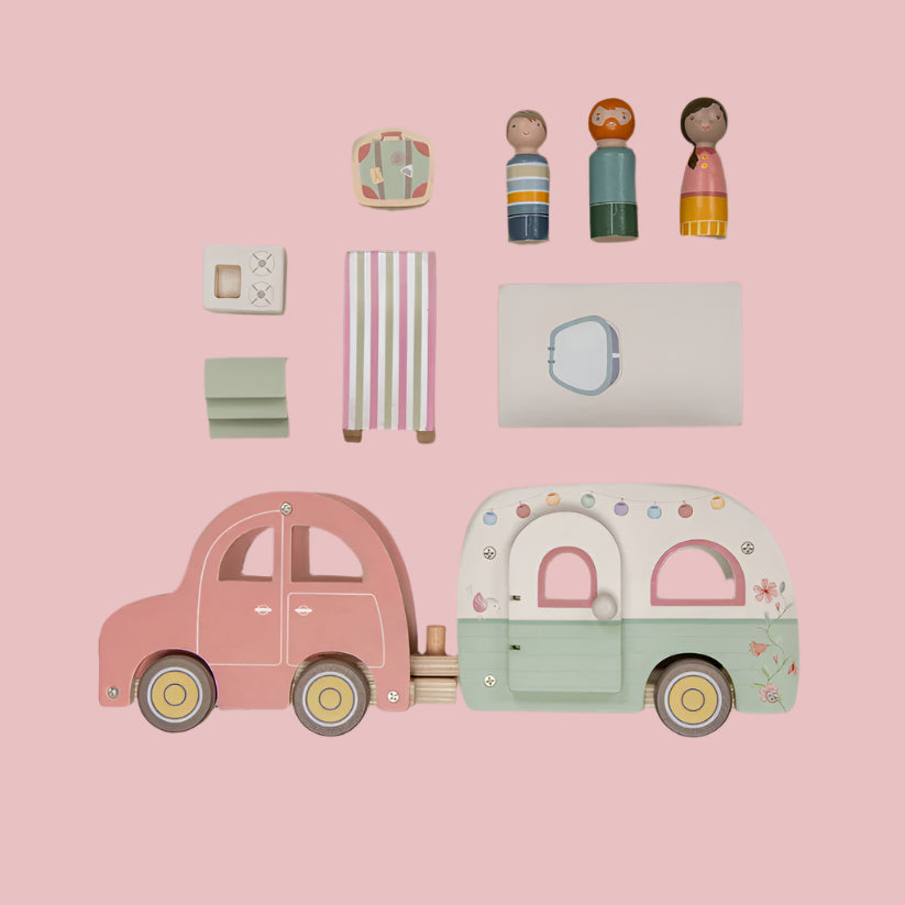 LITTLE DUTCH | Wooden Toy Car with Caravan