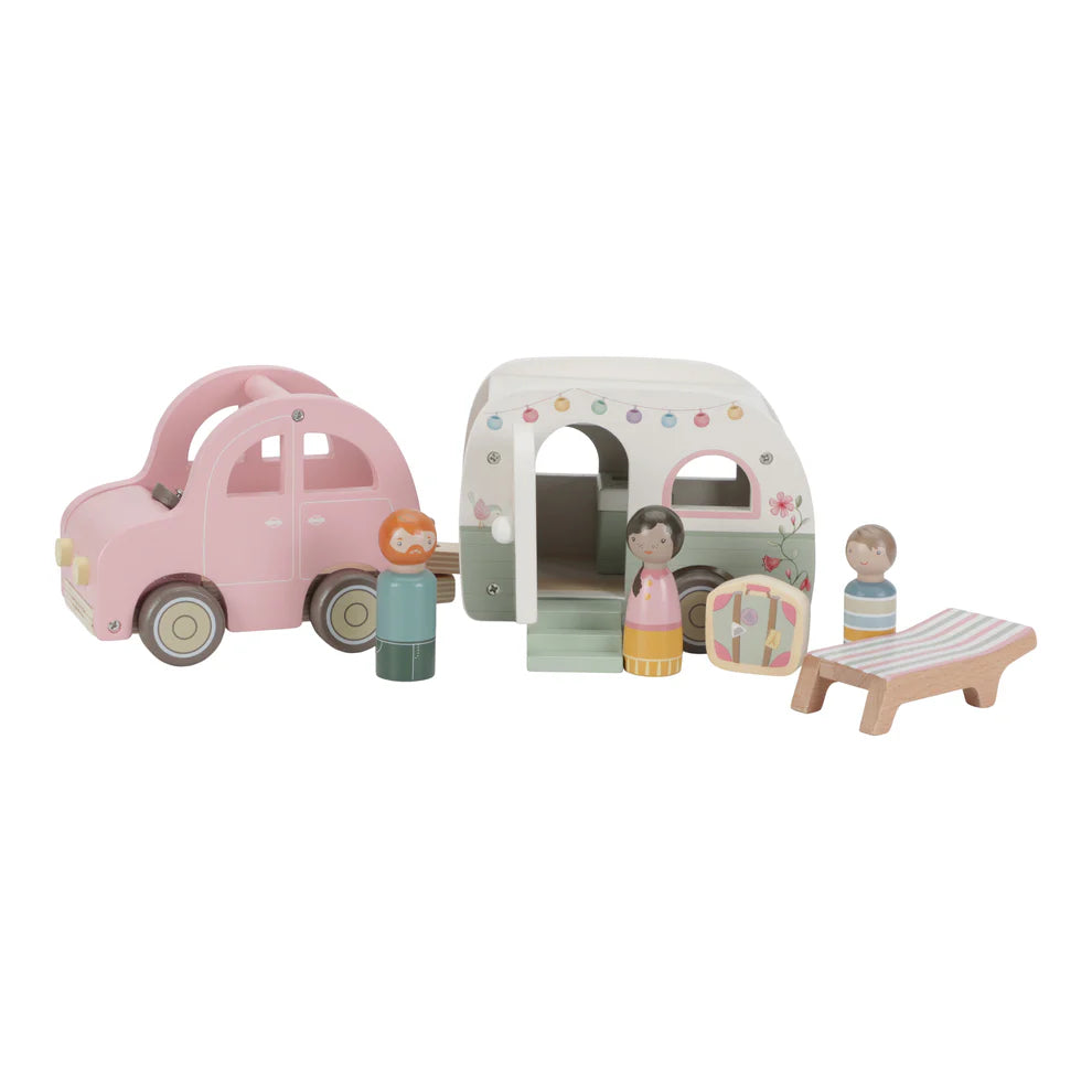 LITTLE DUTCH | Wooden Toy Car with Caravan