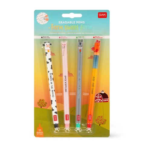 LEGAMI | Set of 4 Erasable Gel Pen | Farm Sweet Farm
