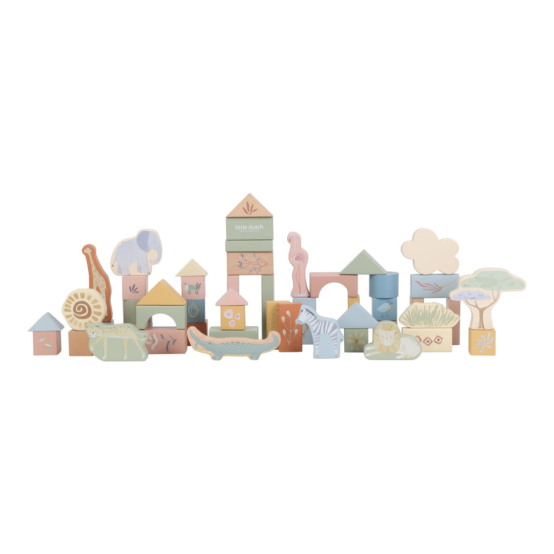 LITTLE DUTCH | 'Safari Friends' Wooden Building Blocks