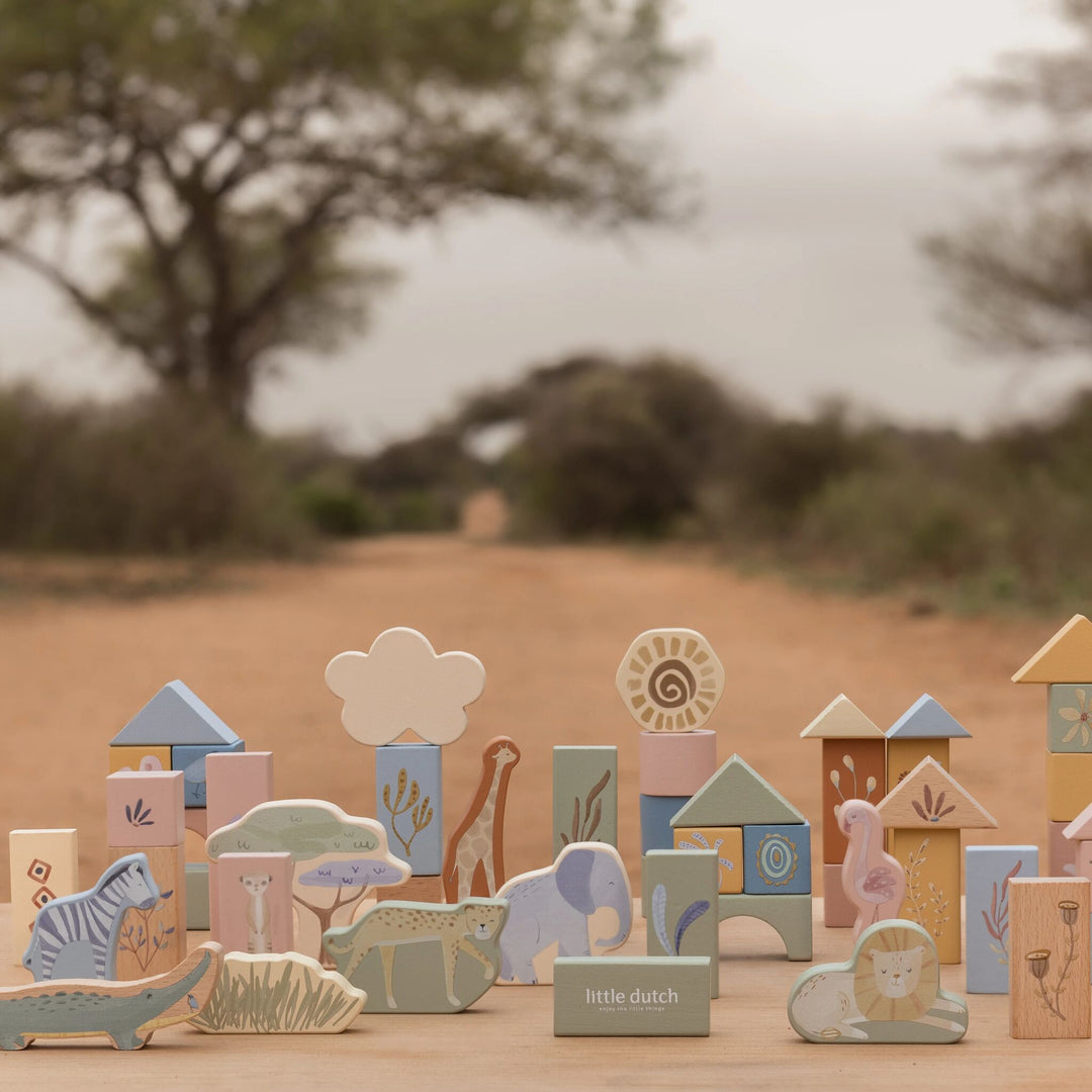LITTLE DUTCH | 'Safari Friends' Wooden Building Blocks