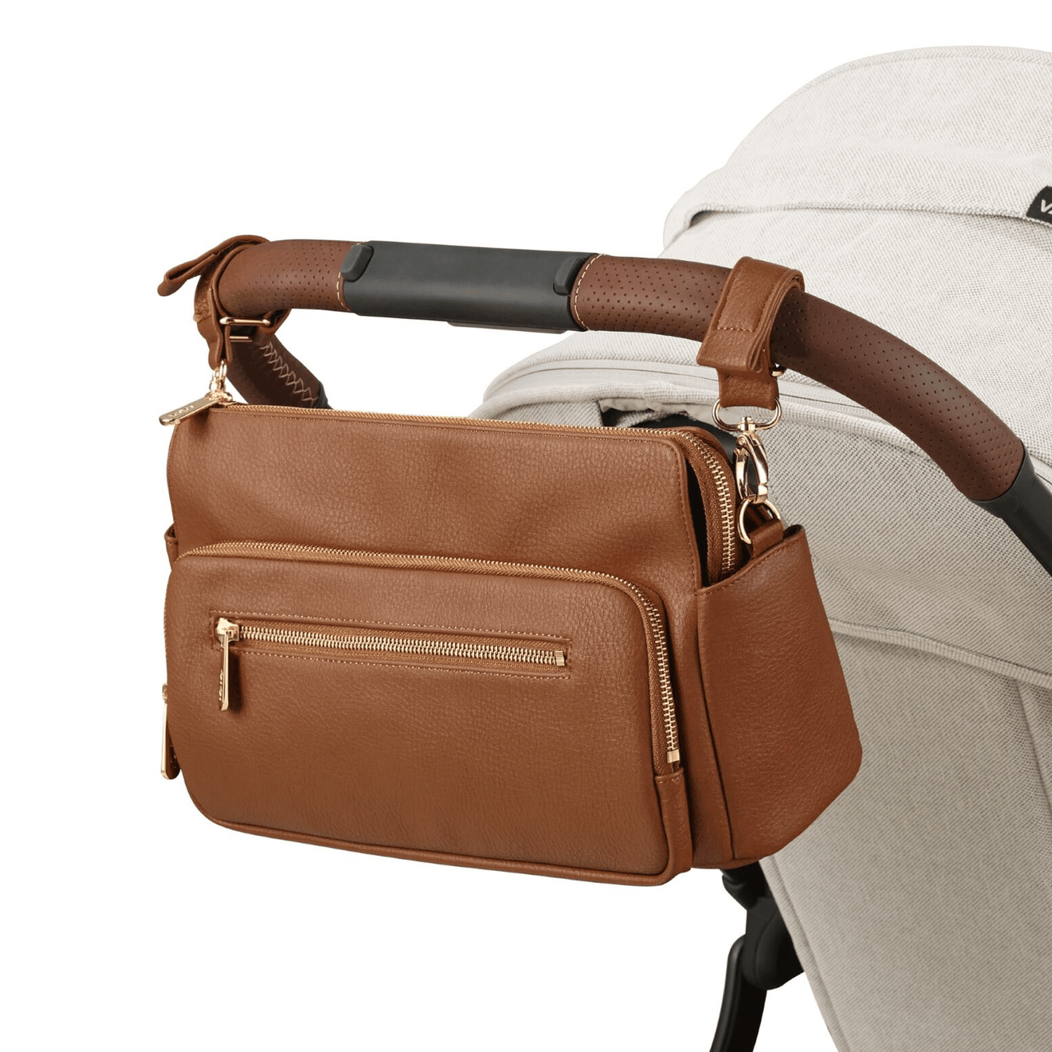 OIOI | Multitasker Pram Caddy | Chestnut Brown Vegan Leather