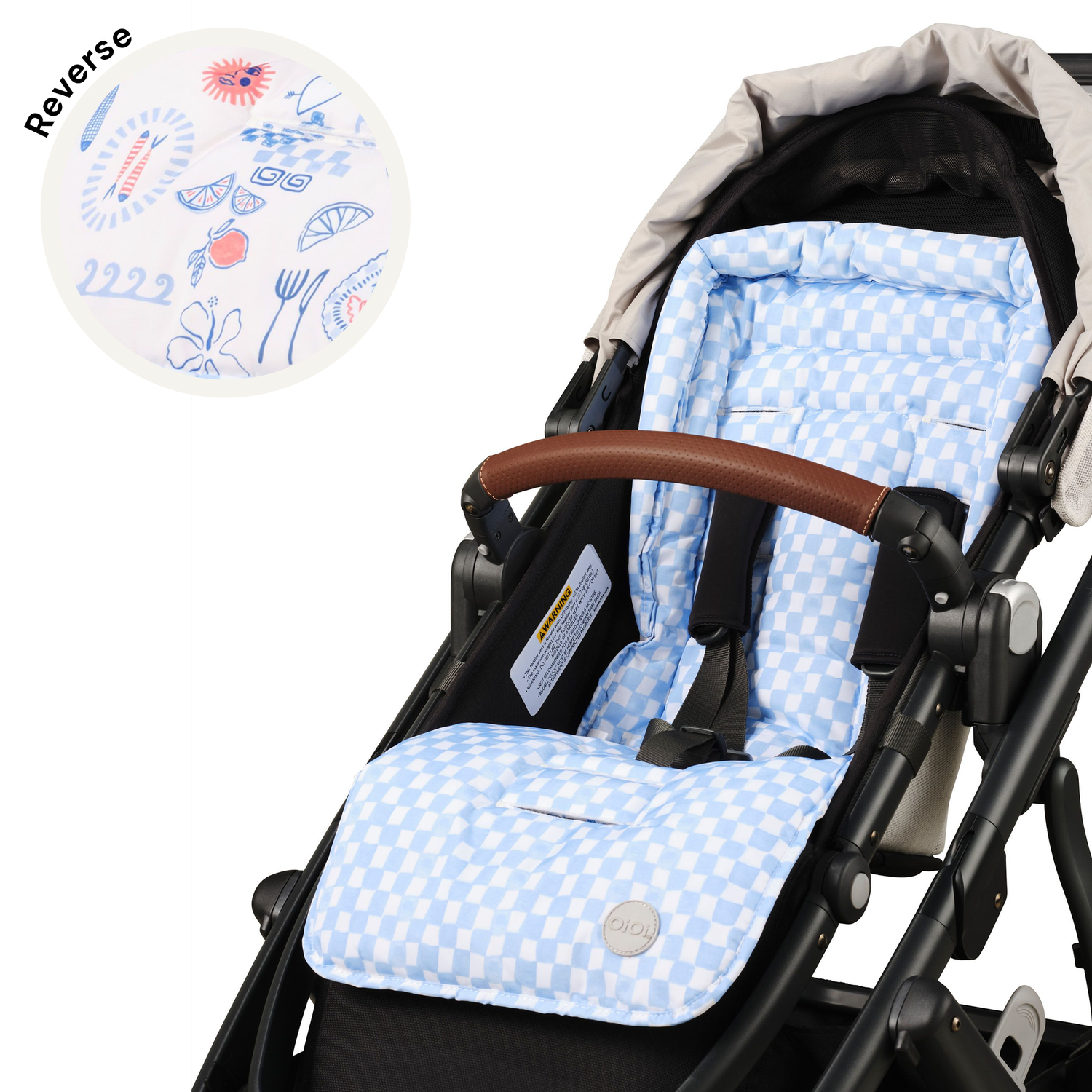 OIOI | Reversible Pram Liner | Mediterranean/Blue Check