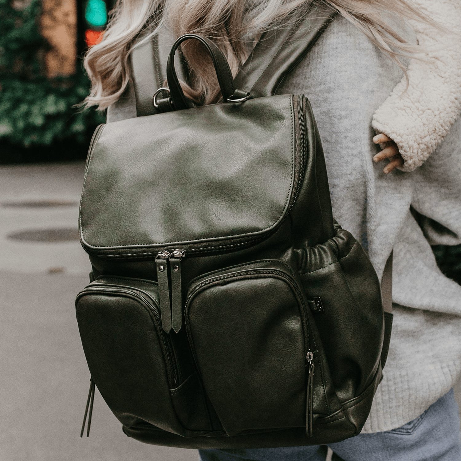 OIOI | Signature Nappy Backpack | Olive Vegan Leather